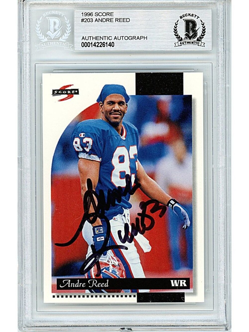 Andre Reed Signed 1996 Score #203 Buffalo Bills HOF Beckett BAS Slab Auto